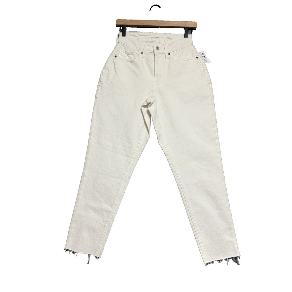 Old Navy Curvy OG Straight Jeans Womens Sz 2 White High Rise Raw Hem Y2K Coastal - Picture 1 of 11